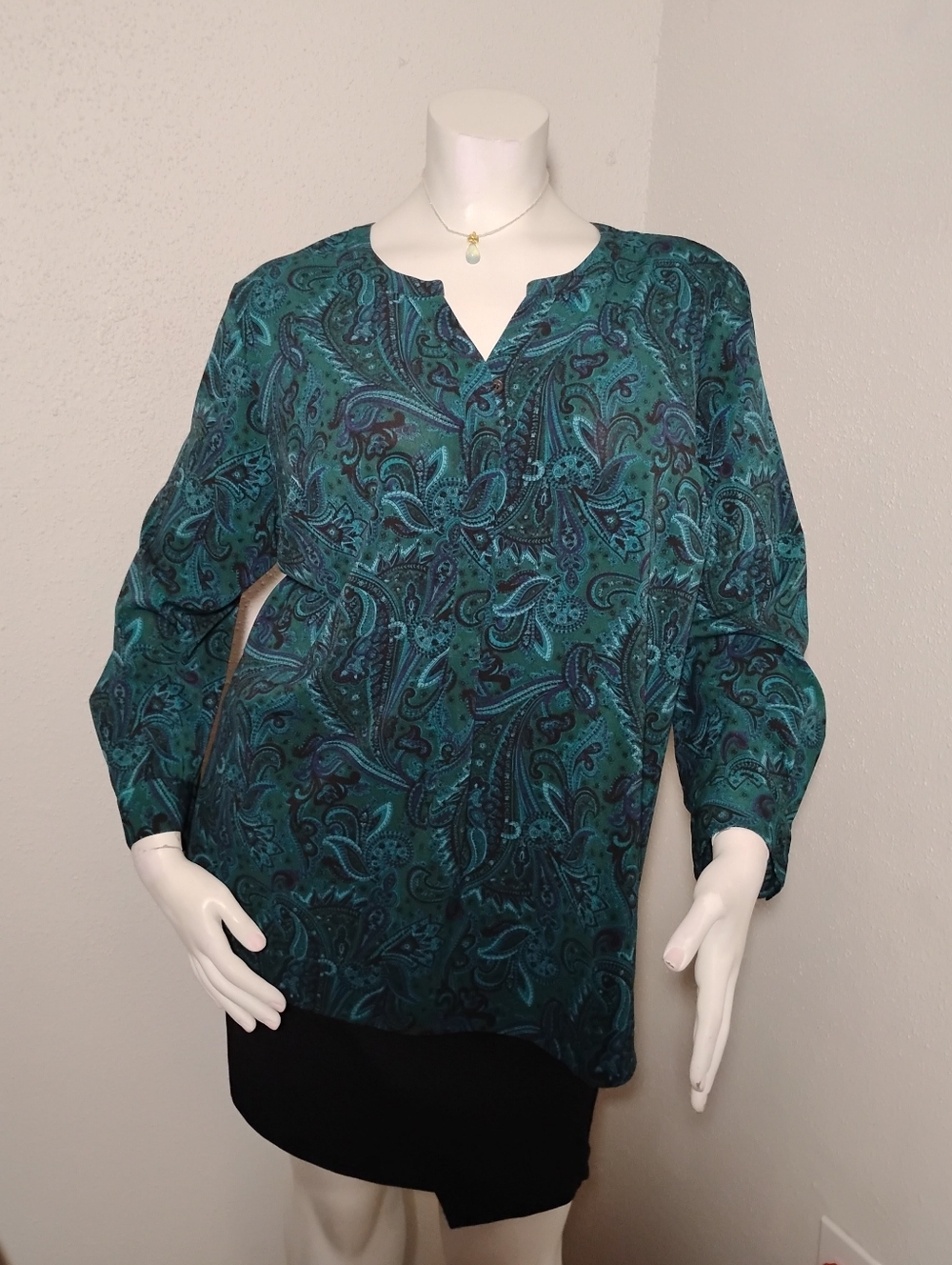 Catherine's Lightweight Dressy Teal and Black Flowy Tunic Top